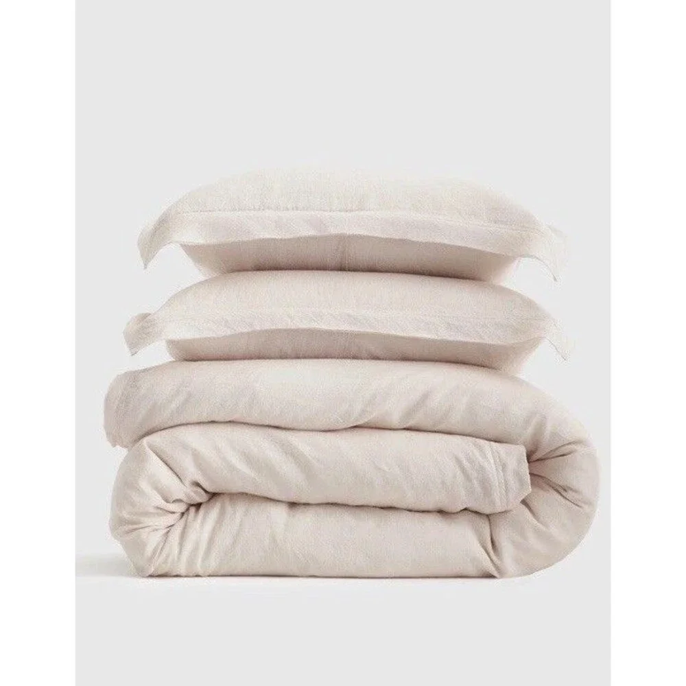 European Linen Double Flange Duvet Cover Set, King/Cal King, Sand